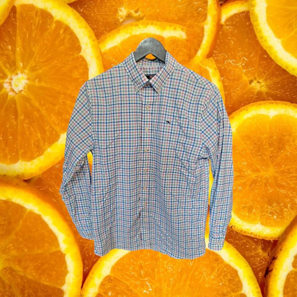 Kids Vineyard And Vines Performance Whale Shirt Blue, Gee, Pink Plaid Size Large